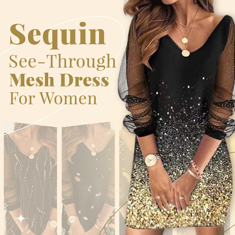 Sequin See-Through Mesh Dress For Women