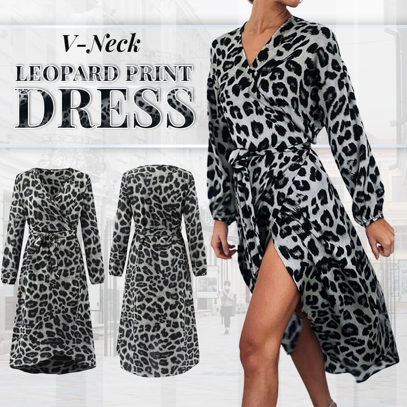 V-Neck Leopard Print Dress