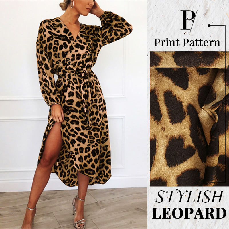 V-Neck Leopard Print Dress