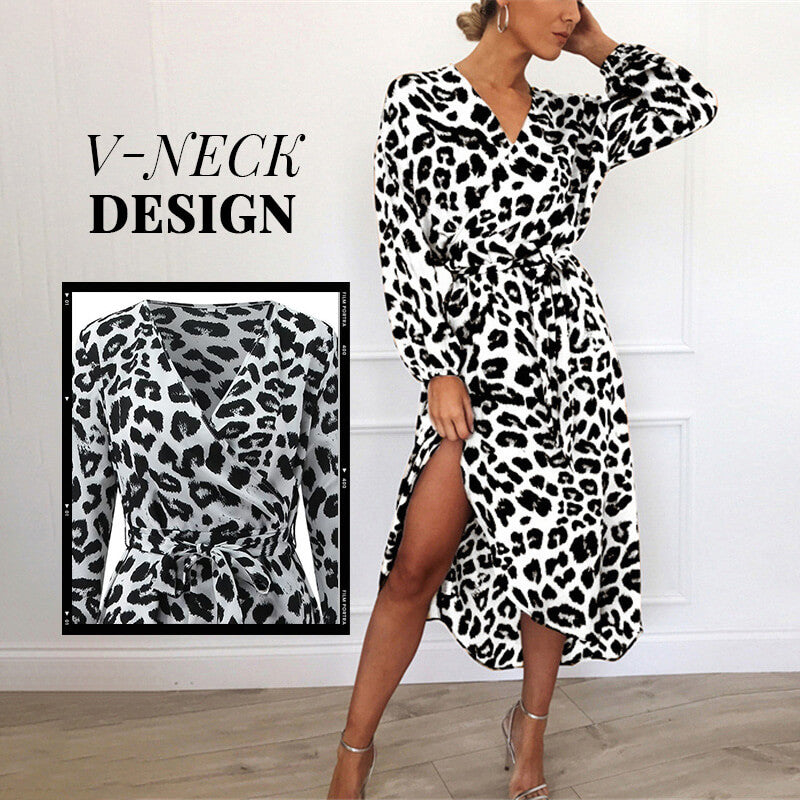 V-Neck Leopard Print Dress