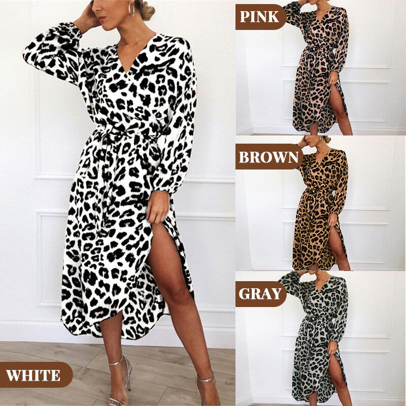 V-Neck Leopard Print Dress