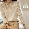 Women's Elegant Lace V-neck Knit Blouse