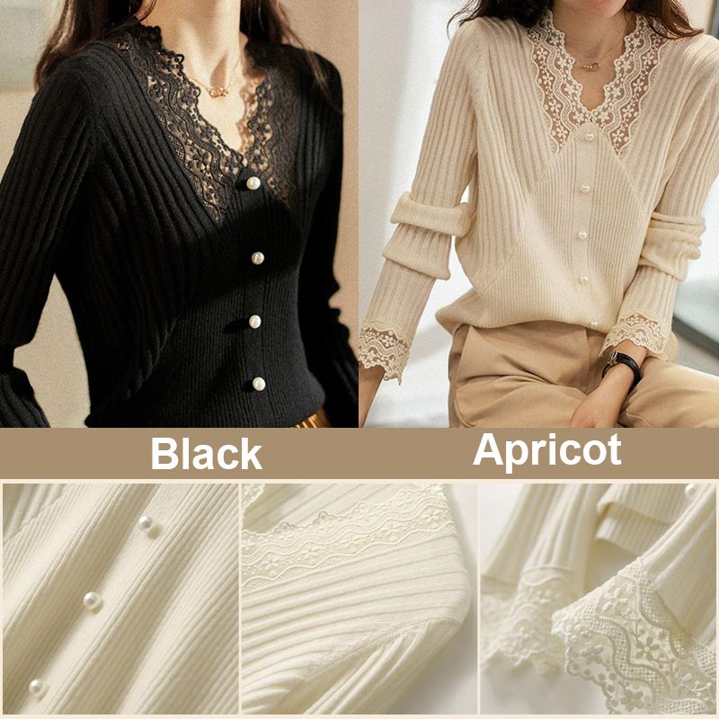 Women's Elegant Lace V-neck Knit Blouse