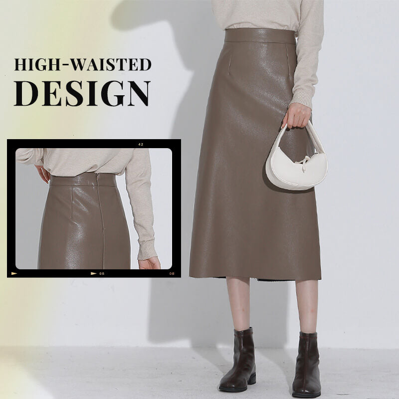 Women's Split Straight Leather Skirt