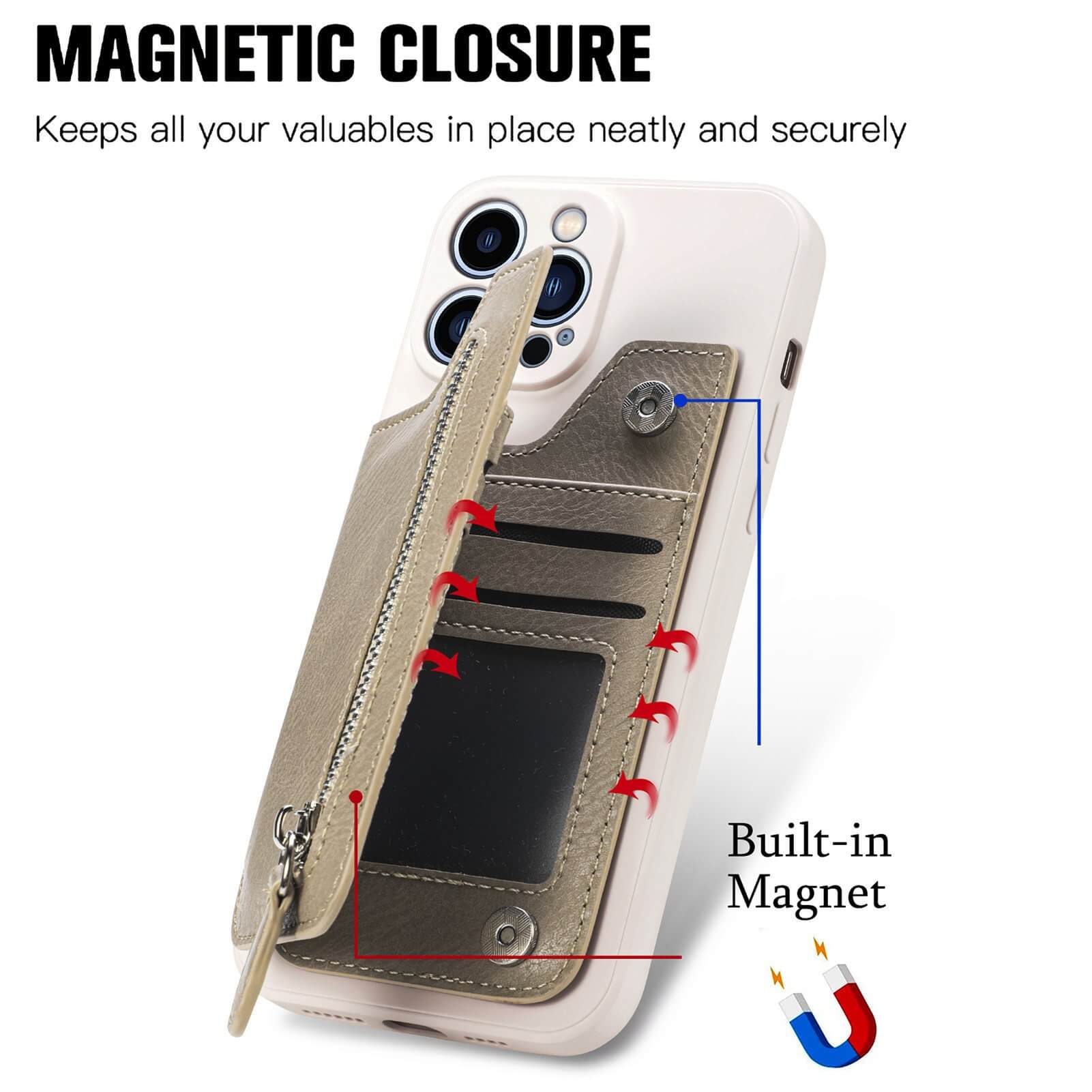 Pousbo® Magnetic Silicone Shell With Zipper Wallet