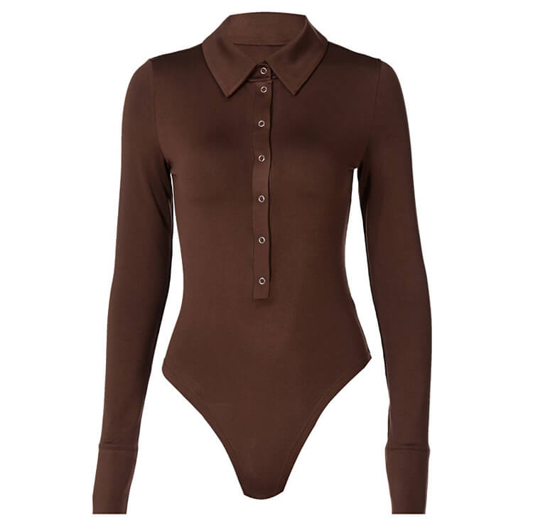 Pousbo® Long Sleeve Button Detail Skinny Bodysuit