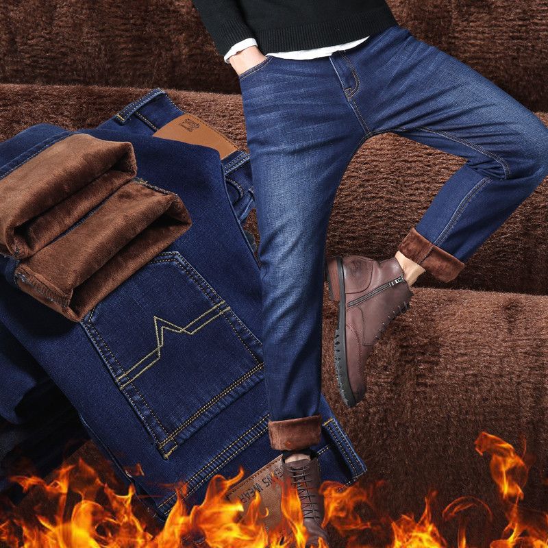 Men’s Fashionable Warm Plush Jeans